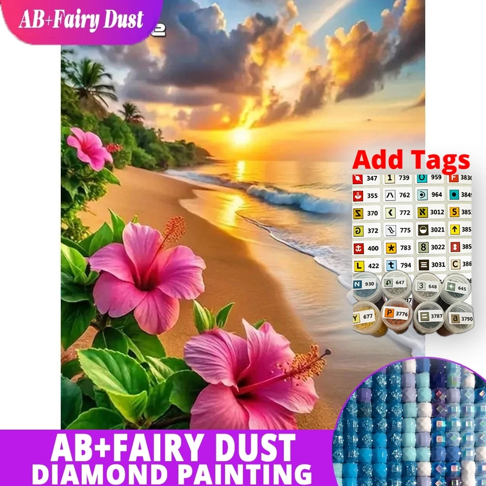 

Набор для алмазной мозаики AB Fairy Dust DMC: Алмазная вышивка «Закатный пейзаж у моря» для взрослых и начинающих, DIY, ручная работа, цветочный узор