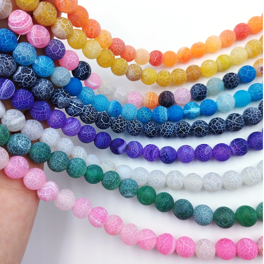 

5/10PCS 6/8/10MM Frost Crack Agate Wind Fossil Natural Color Round Beads Loose Spaced Beads DIY Jewelry Making Keychain