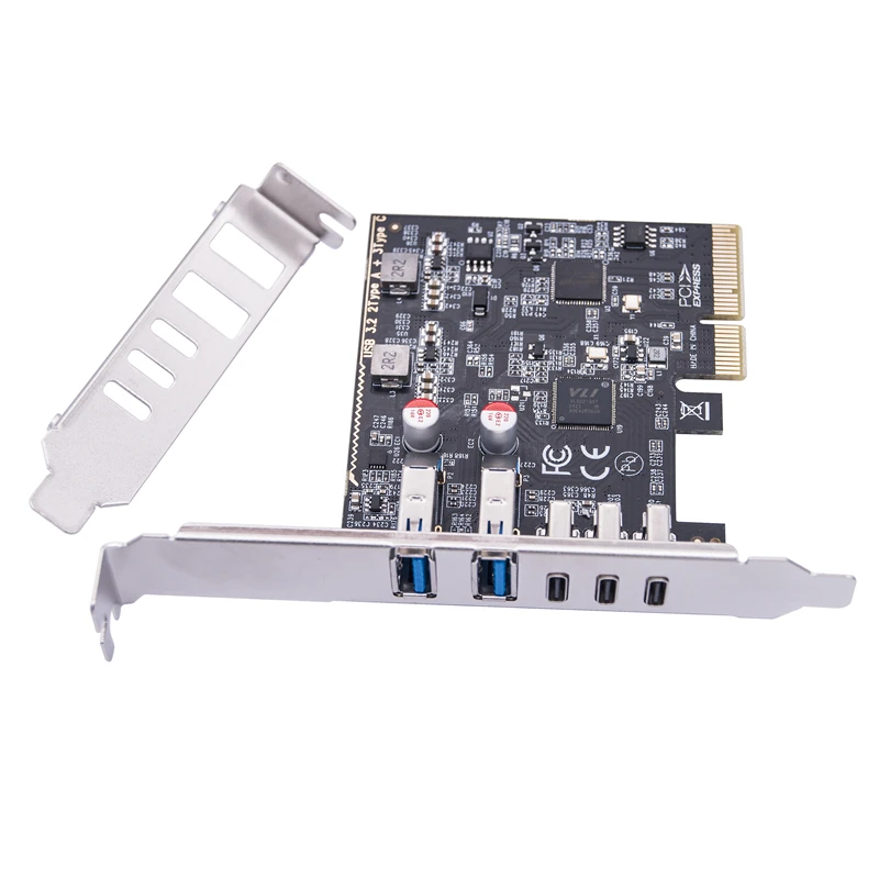 USB PCIE Card 2Port USB3.2 GEN2 USB-A + 3Port Type C 10Gbps Expansion Card PCI Express X4 USB HUB Adapter Multiplier for Desktop