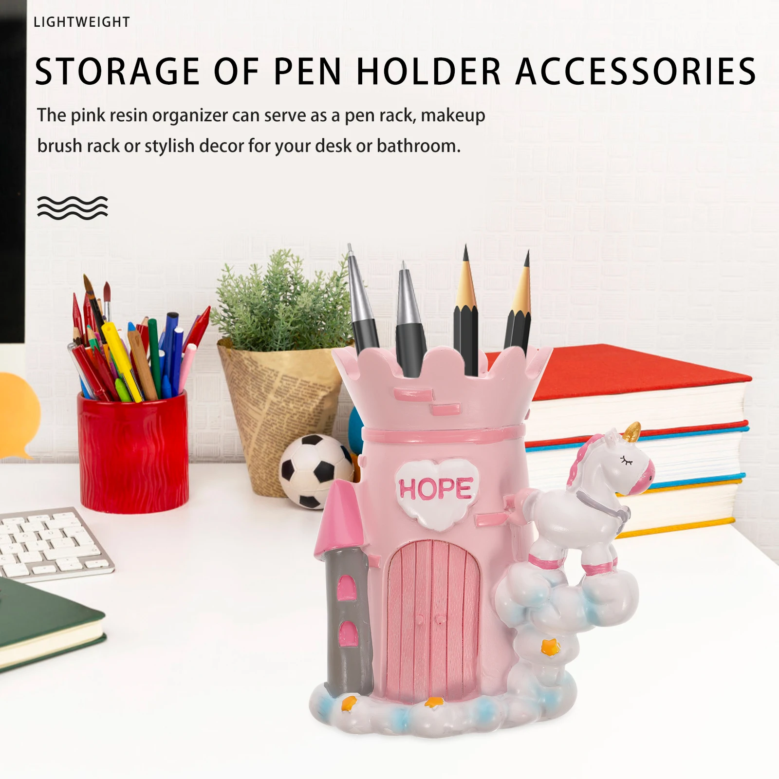 

Pink Resin Pen Holder ganizer Storage Desk Bathroom Cartoon Girl Heart Bright Solid Color Modern Portable Large Capacity