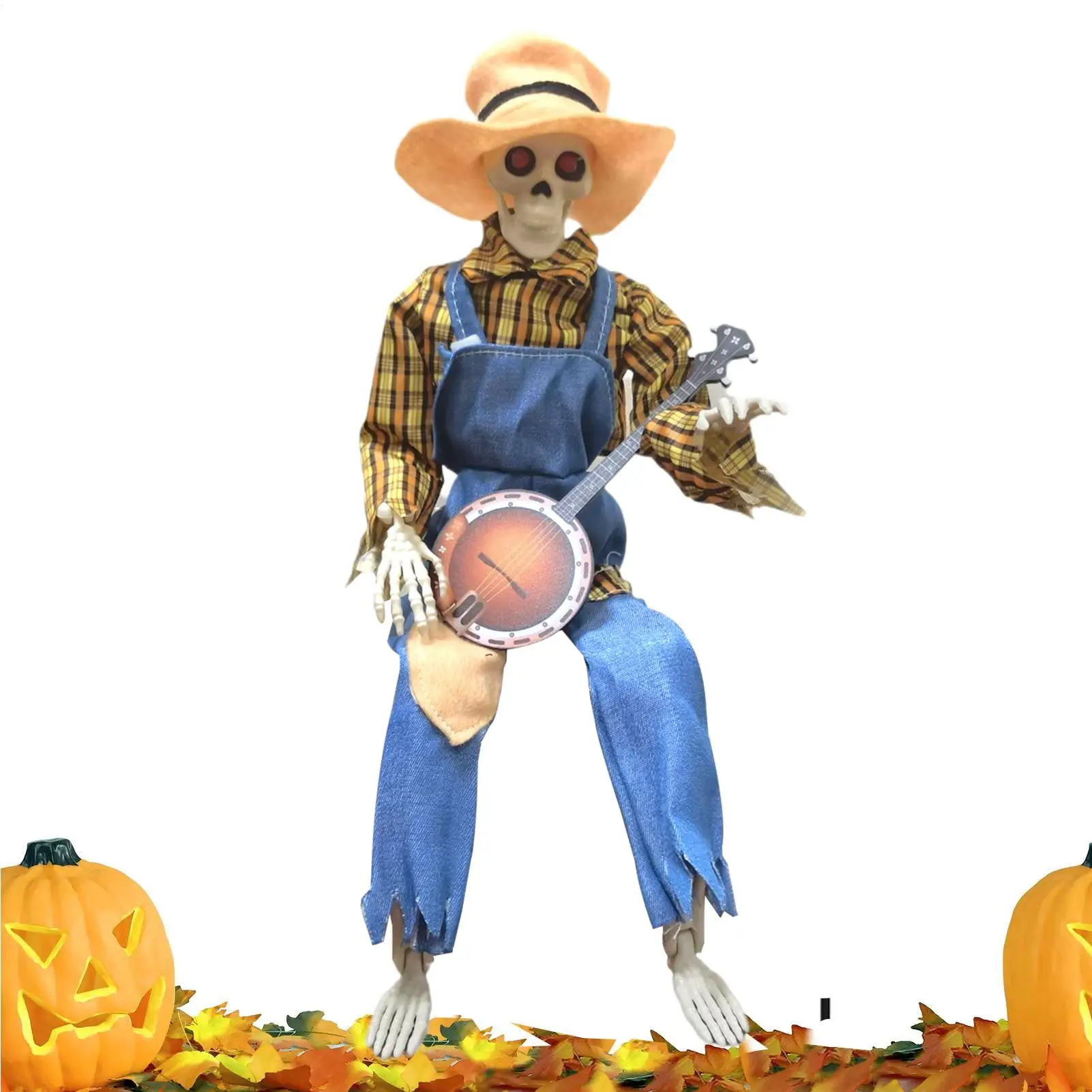 

Halloween Outdoor Skeletons 23.6 Inch Animated Halloween Banjo Skeleton Decoration Joint Adjustable Scary Musical Prop For