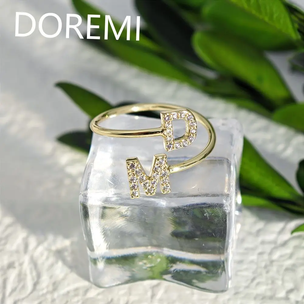 DOREMI Bubble Crystal Letter Women Stagger Letter Ring Custom Design Girls Gift Jewelry Custom Letter Rings