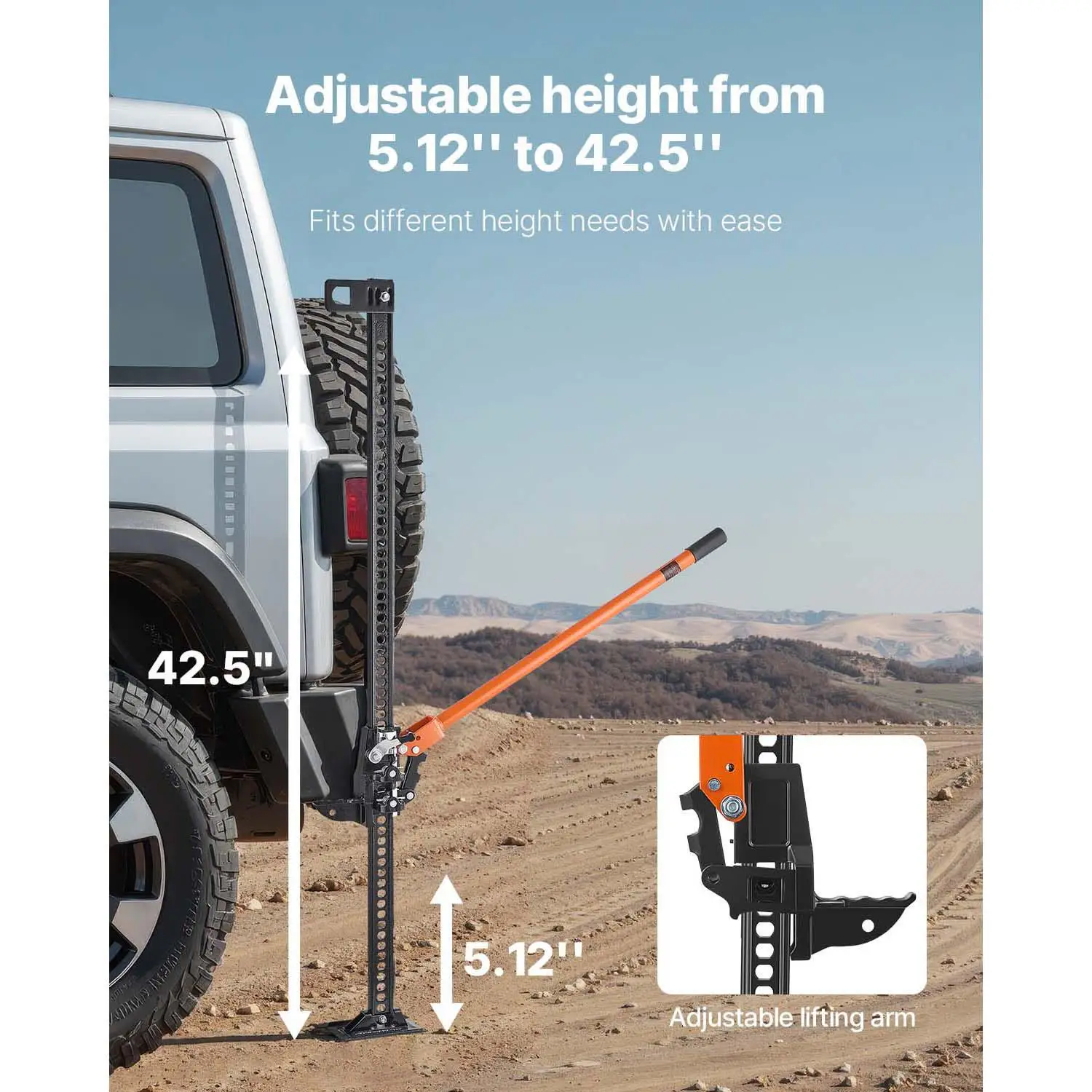48 Inch Utility High Lift Farm Jack 3.18 Ton 7000 LBS Capacity Ratcheting Off Road Utility Jack Heavy Duty Lift Jack 5.12 to 42.5 Inch Lifting Range for tractor Truck SUV