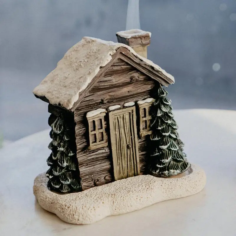 Christmas Winter Log Cabin Incense Cone Burn Christmas Chimney Hut Incense Cone Burner Table Centerpiece Display Xmas Decor