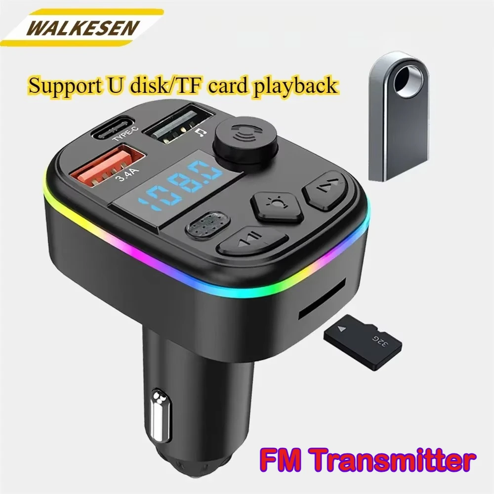 

Автомобильный FM-передатчик Bluetooth 5.0 Тип C Автомобильное зарядное устройство для мобильного телефона с MP3-плеером Поддержка TF-карты U Диск Авторадио Громкая связь
