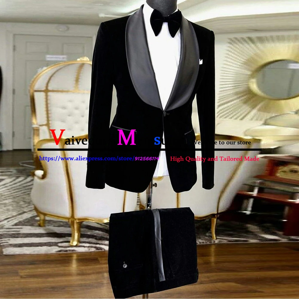 

Customized Velvet Men Suit Slim Fit Shawl Lapel Business Work Formal Men Suits Set Wedding Groom Tuxedo 2 Pieces (Jacket+Pant)