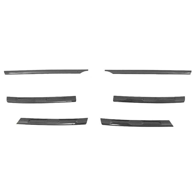 6PCS LHD For Tiguan L 2017-2021 Carbon Fiber Front Bumper Mesh Center Grille Grill Moulding Strips Cover Trim Accessories