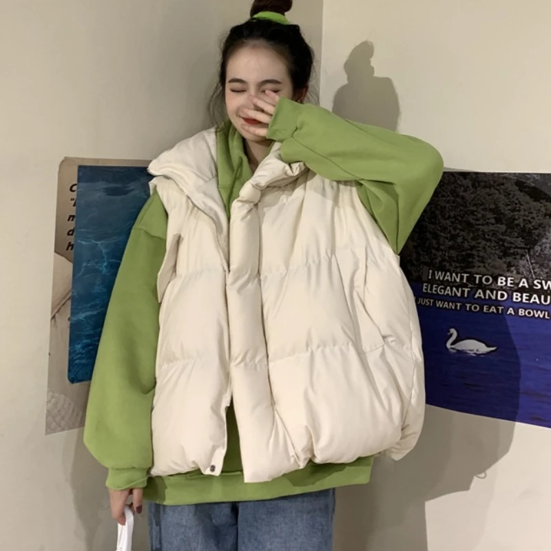 Prendas de abrigo acolchadas y cálidas con cremallera holgada para mujer, abrigos elegantes con cuello levantado a la moda, chalecos informales sin mangas para mujer, chaquetas