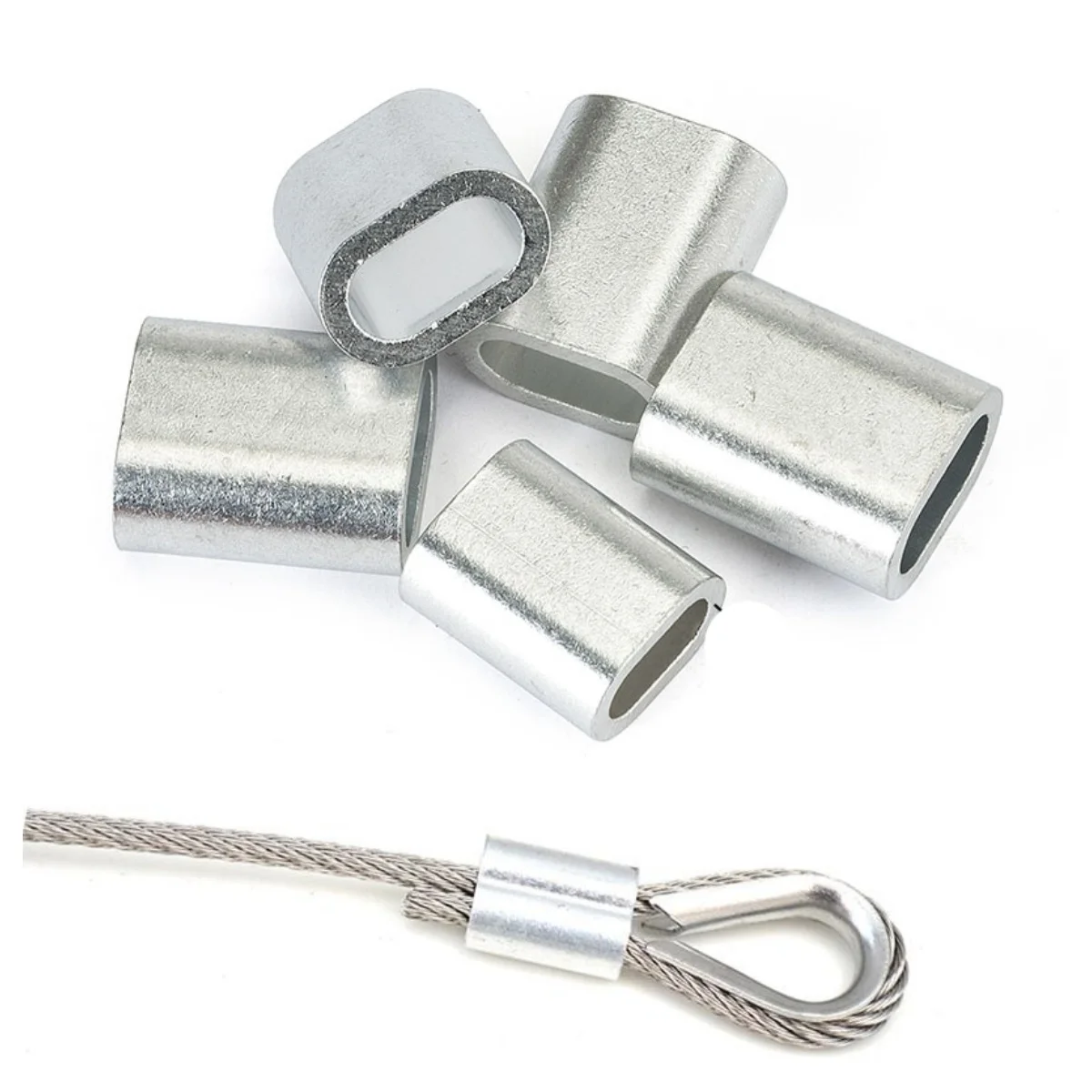 Single Oval Clip M1.0 M1.2 M1.5 M2 M3 M4 M5 M6 Wire Rope Clamp Aluminum Wire Rope Ferrule Cable ties Aluminum Crimping Sleeve