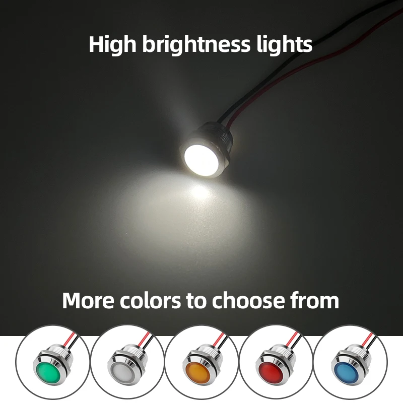 12mm high brightness LED indicator light with 150mm wire anti-vandal Domed Head indicator light