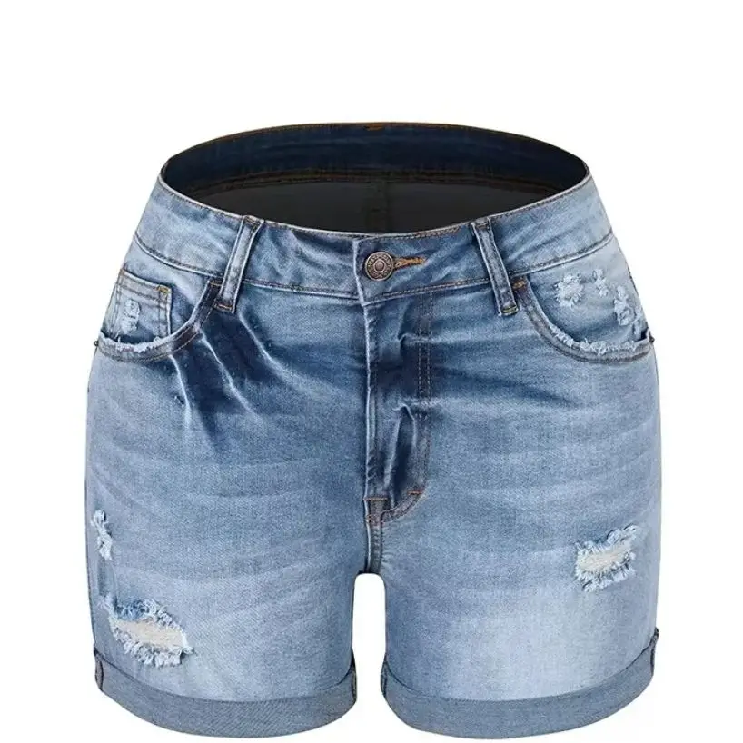 Summer Fashion Slimming High Elasticity Washed Mid-Waist Casual Women's Shorts 2025 Style Trendy Clothing for Ladies