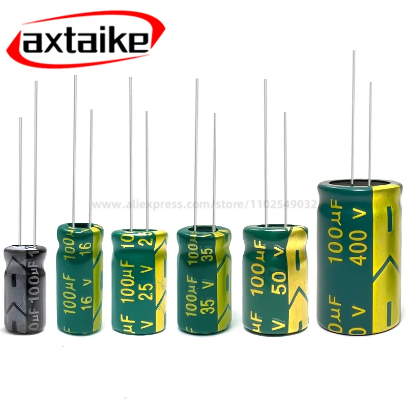 100UF  5*11/8*12/10*17/13*25 High Frequency Low ESR Electrolytic Capacitor 16V 25V 35V 50V 63V 100V 160V 200V 250V 400V 450V