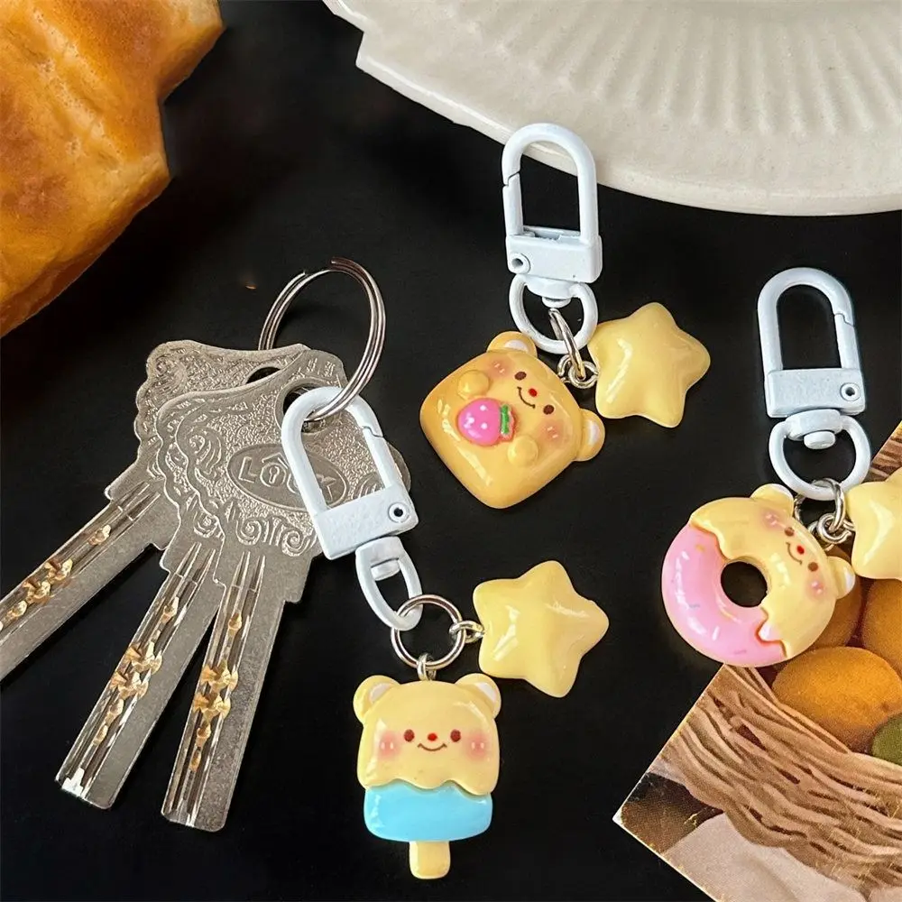 Delicate Cute Star Butter Bear Keychain Fashion Cartoon Little Bear Keyring Creative Donut Car Key Ring Women