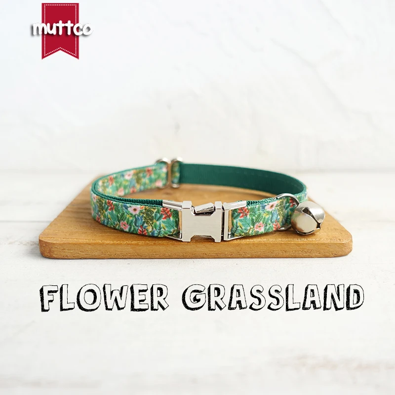 MUTTCO Retailing cute and beautiful self-design personalized cat collars FLOWER GRASSLAND handmade collar  2 sizes UCC126