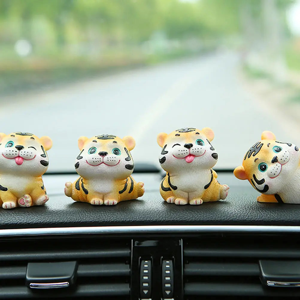 

4pcs Resin Car Decorations Cartoon Animal Crafts Desktop Small Ornaments Home Garden Micro Landscape Diy Tiger Decors Car
