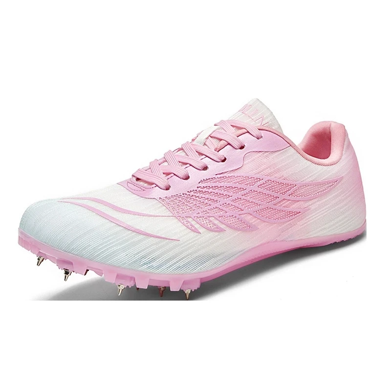 

Professional Track and Field Spikes for Women Pink Gradient Wing Design Sprint Shoes Lightweight Breathable Athletic Training