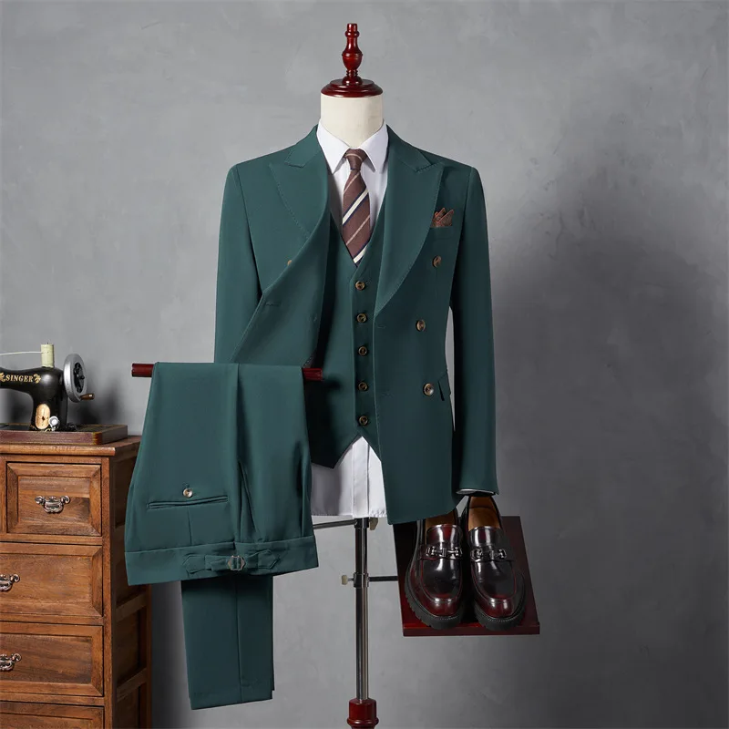10244 Groom suit men's double breasted British retro