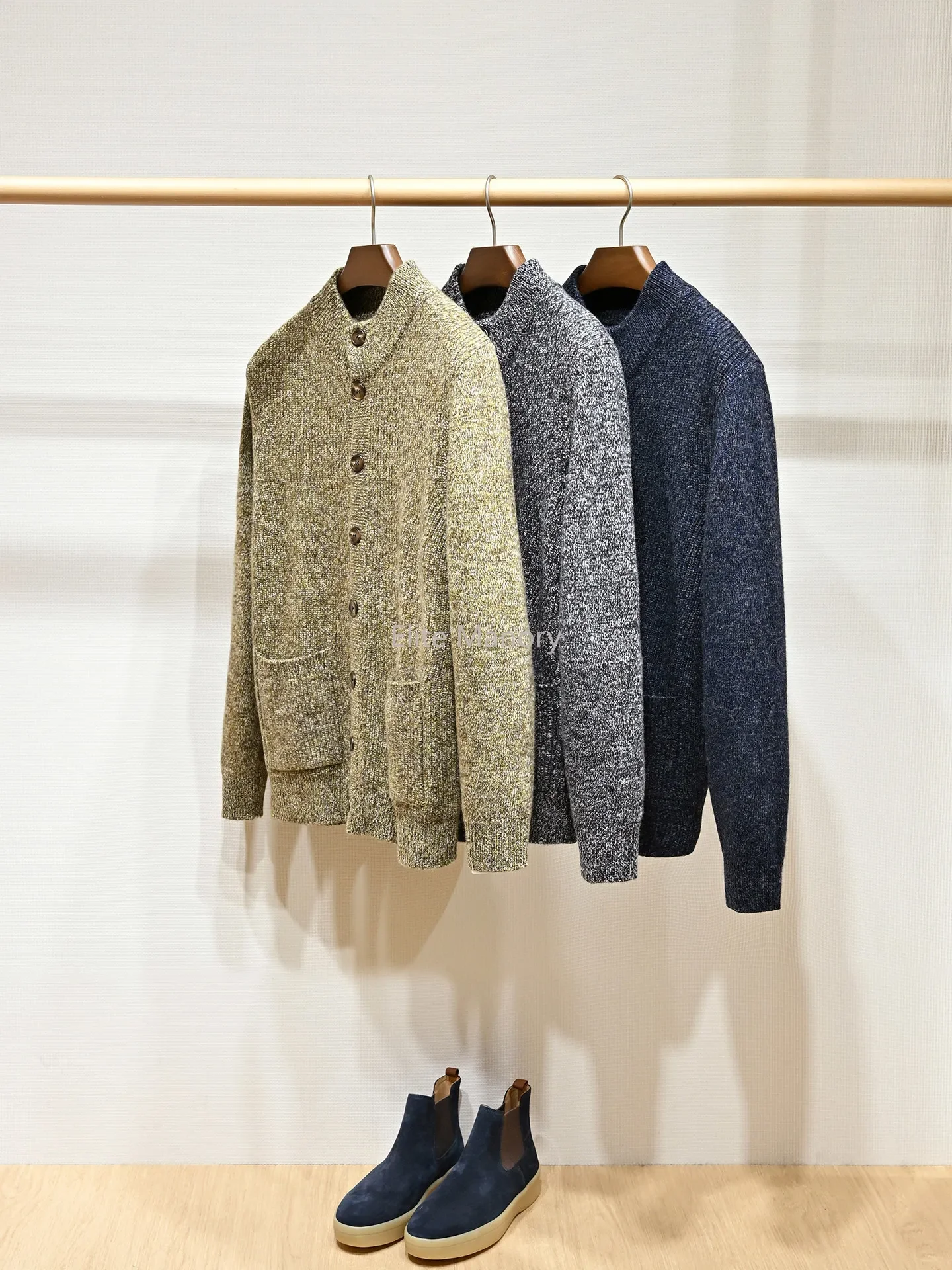 Italian old money wind yarn 100% wool thickened warm button cardigan knitted sweater