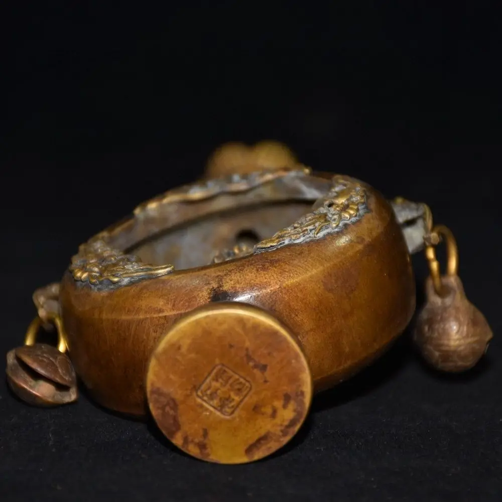 Pure Copper Lion Backflow Incense Ornament Inlaid with Jadeite & Gemstones, Early Collection Piece
