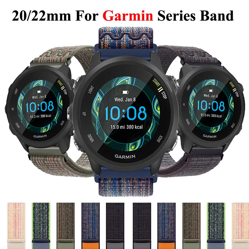 22mm 20mm Embroidery Nylon Loop For Garmin Forerunner 245 645 255 265 975 745 Sport Band For Garmin Forerunner 970 570 42mm 47mm
