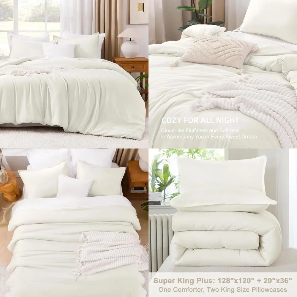 

Комплект одеял больших размеров цвета слоновой кости Super King, легкое всесезонное постельное белье из трех предметов с одеялом 128x120 и 2 наволочками