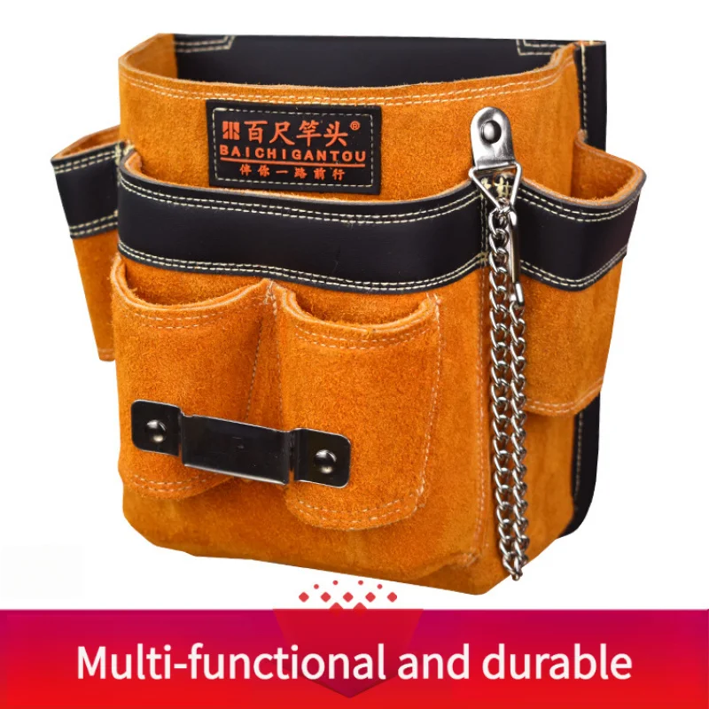 Leather Electrician Tool Pouches Organizer Tool Pouches | 6 Pockets & Chain for Tool Organization, Heavy-Duty