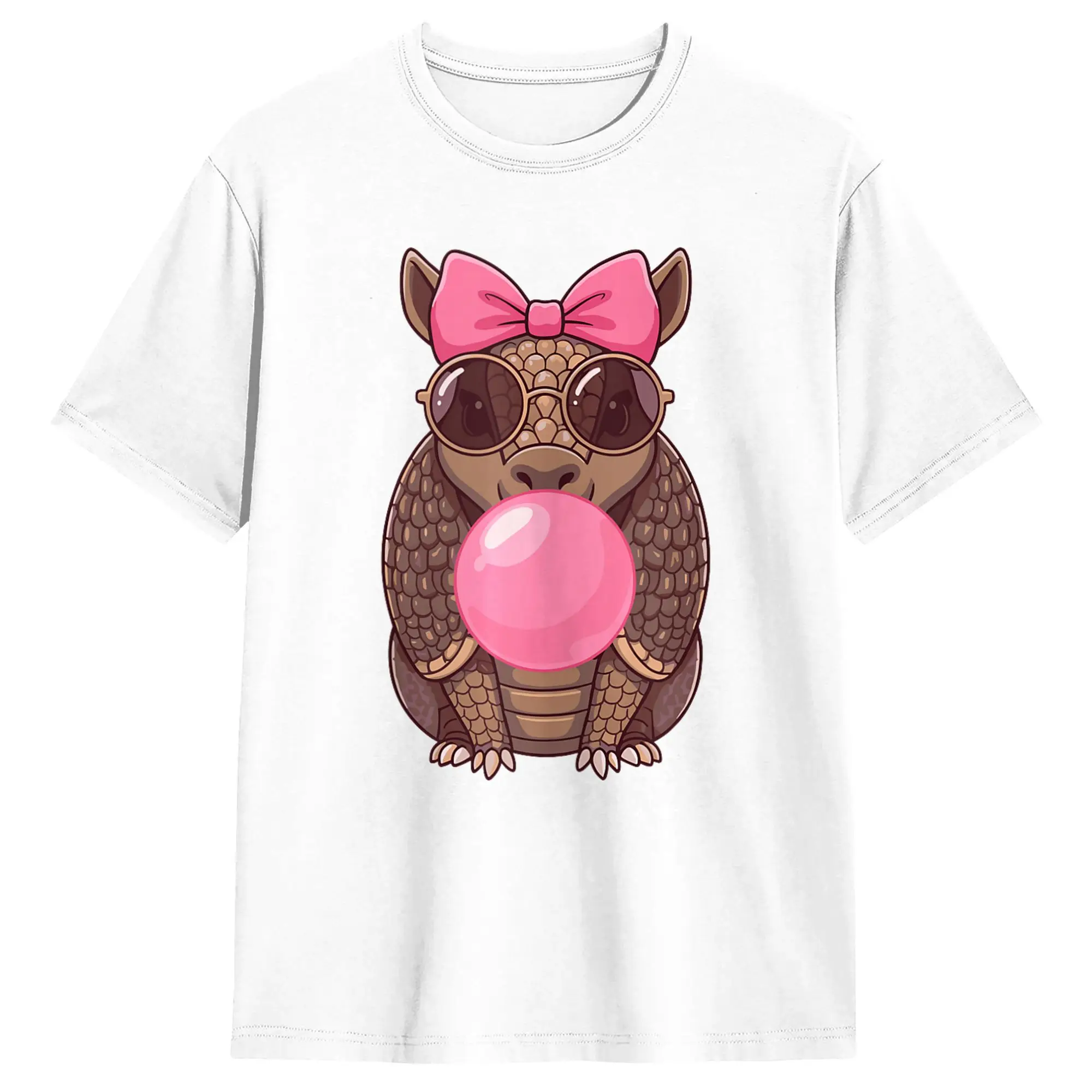Men's T-Shirts Cute Armadillo Bubble Gum Funny Pure Cotton Tee Shirt Short Sleeve  T Shirt O Neck Clothing Gift