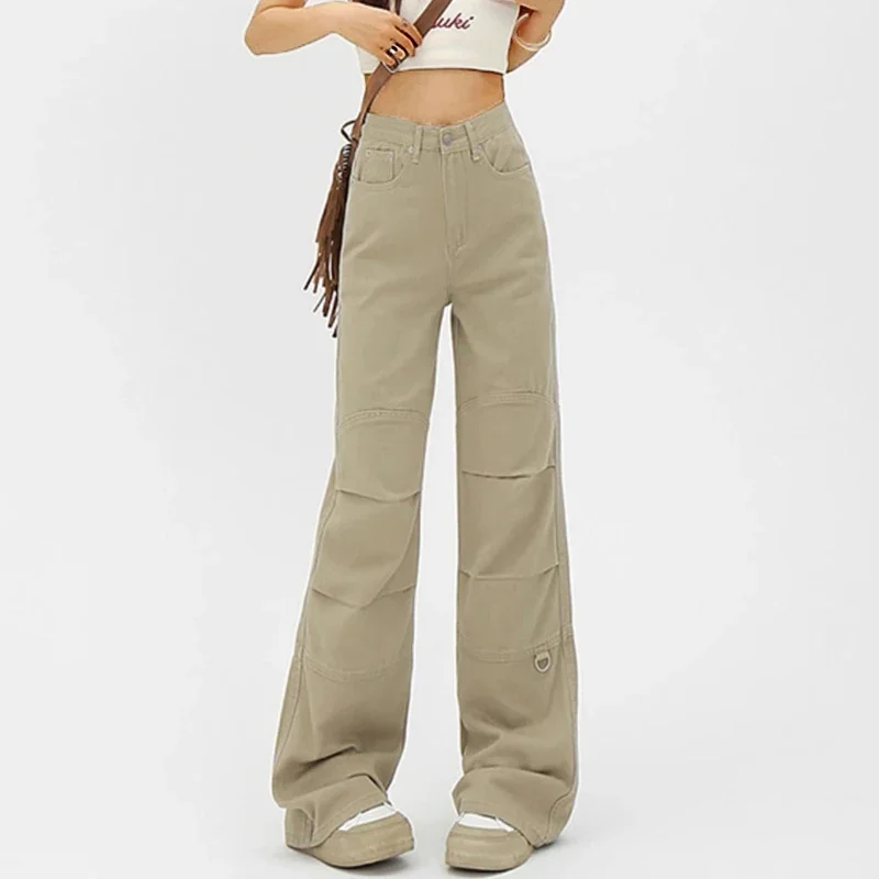 女性用ゴシックフレアジーンズ,ハイウエスト,アメリカンスタイル,カーゴ,カーキ,ストリートウェア,カジュアル,y2k,2000s,ファッション