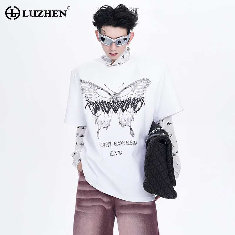 

LUZHEN Niche Design Butterfly Printed Short Sleeved T Shirt Original Men's High Quality Street Wear Tops Free Shipping LZ4437