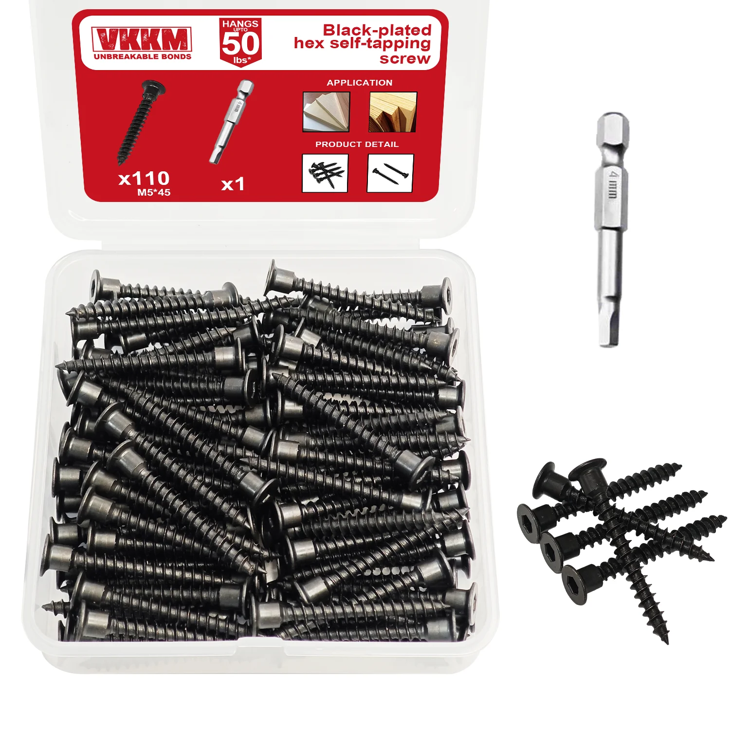 

110 Плоские шестигранные головки цилиндра из черной углеродистой стали, черные саморезы по дереву M5