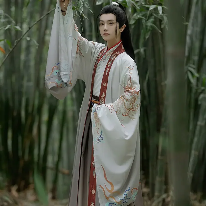 

Original Hanfu Men's Spring and Autumn Cross-collar Printing Suit Wei Jin Style Student Knight Big Sleeves