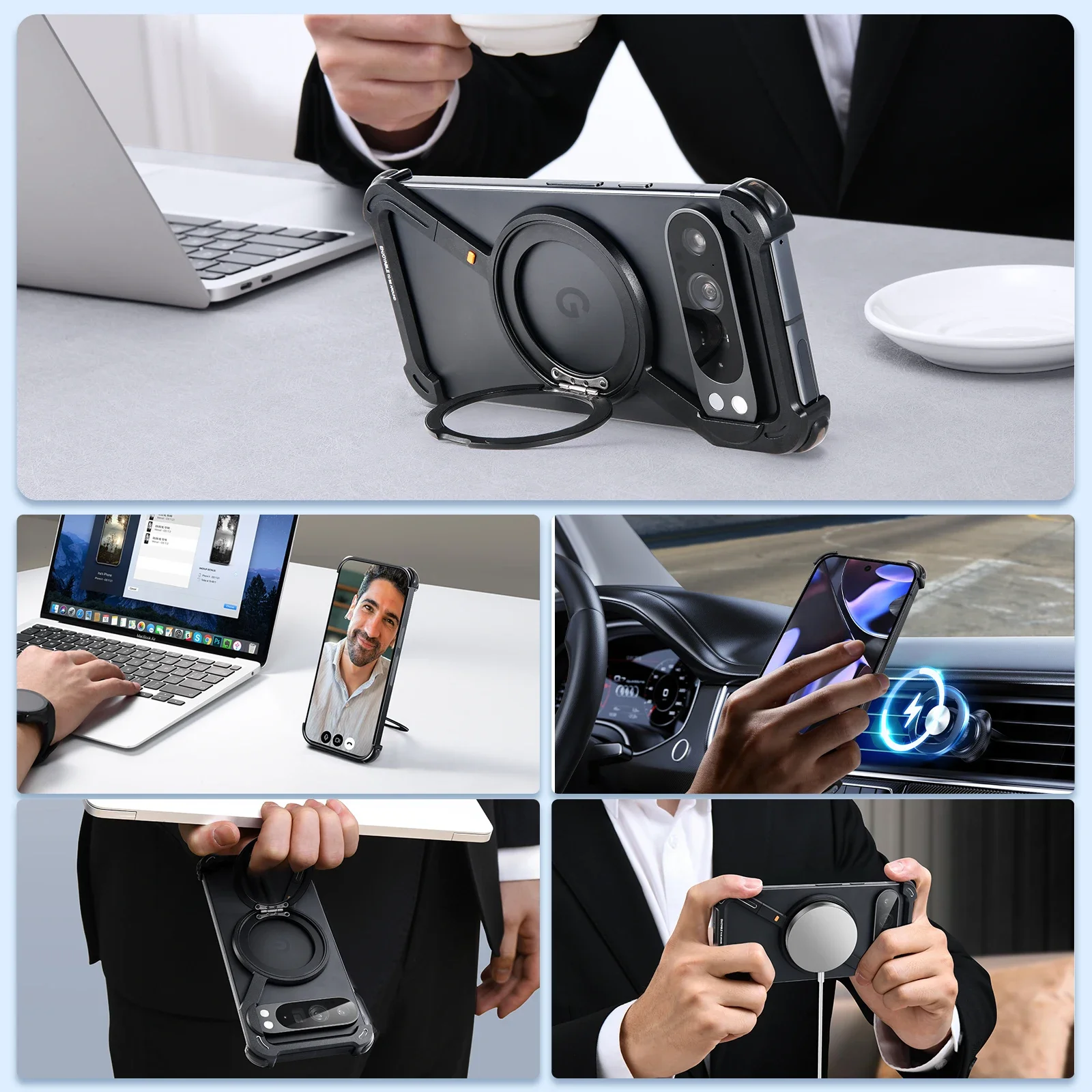 حافظة هاتف Oatsbasf المعدنية لهاتف Google Pixel 10 Pro/10 Pro XL مع 360 ° غطاء شحن لاسلكي بدون إطار بحامل مغناطيسي قابل للدوران
