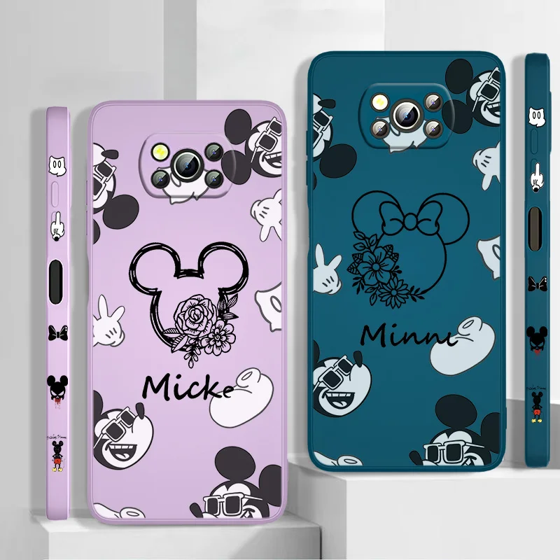 

Disney Minnie Mickey Money For Xiaomi POCO F3 X4 X3 NFC GT X2 C31 C3 M2 M3 M4 Pro Liquid Left Rope Silicone Phone Case Cover