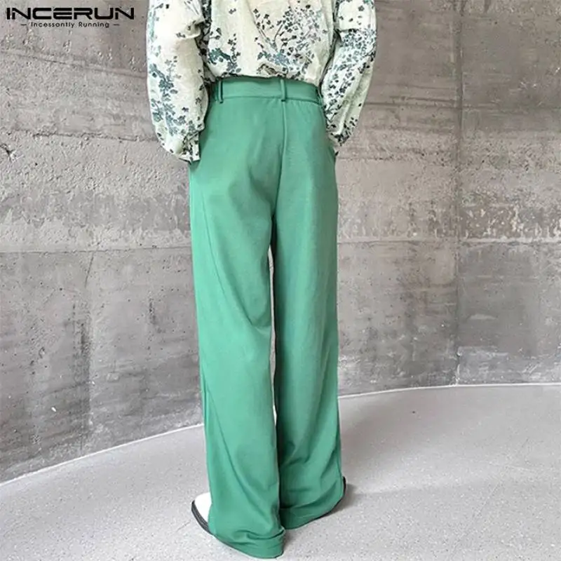 INCERUN Men Pants Printing Belt Korean Style Button Loose Joggers Casual Trousers Men Streetwear 2024 Male Straight Pants S-5XL