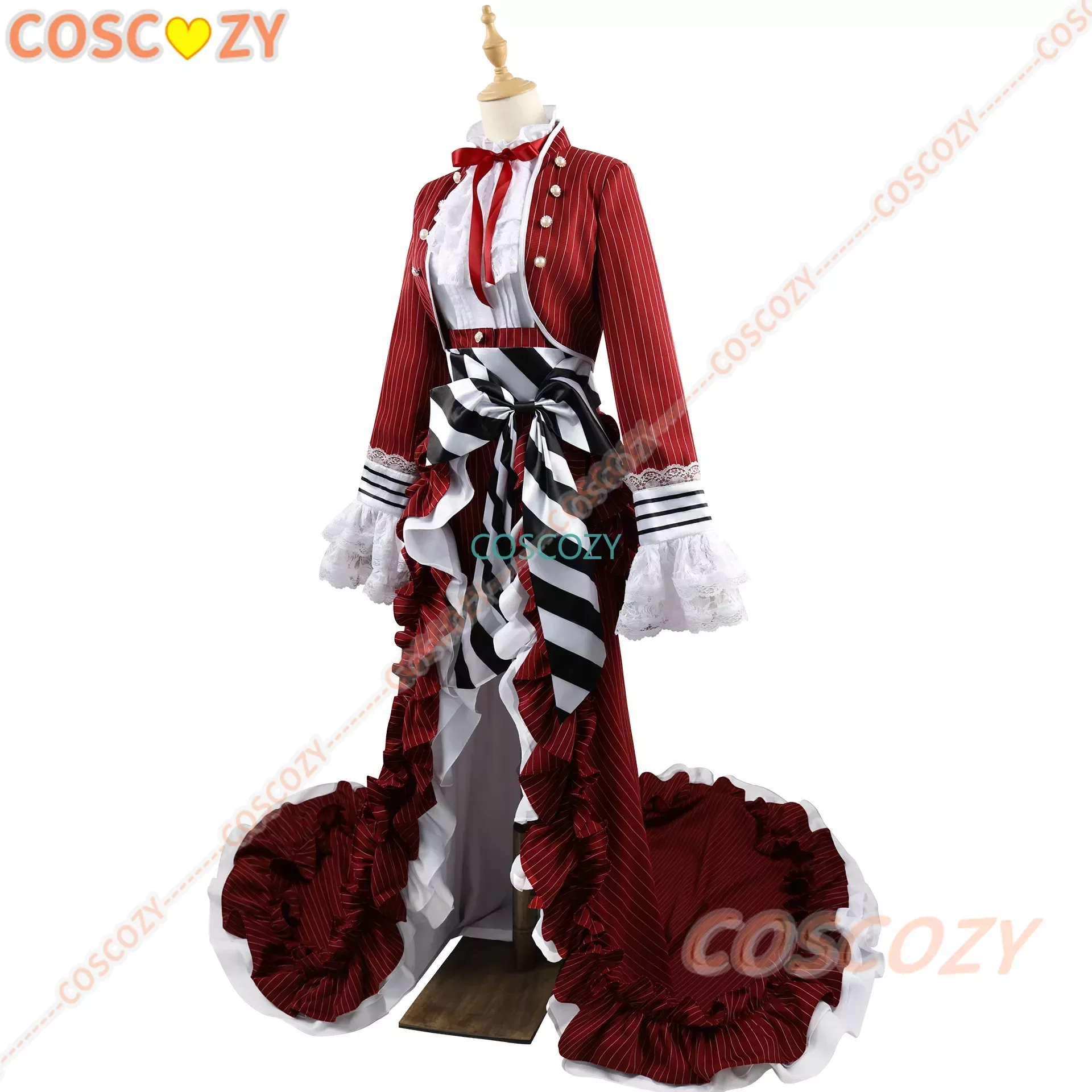 Ciel Black Tea Cup Cosplay Costume Butler Victorian-style Gown Red Gothic Lolita Long Dress Wig Set Halloween Party Con Outfits