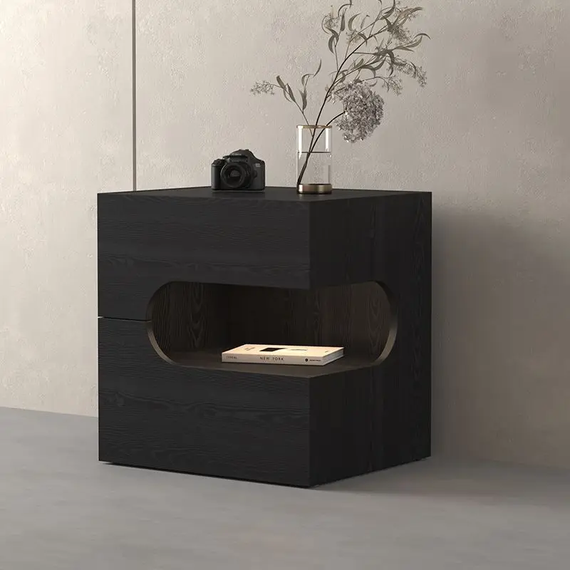 

Minimalist bedside table Italian creative bedside table Modern black household simple wood-based panel bedroom Living room