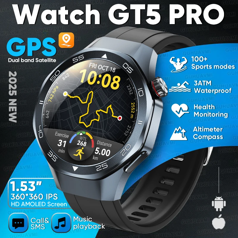 

2025 New High-end GPS Sports SmartWatch Built in GPS Compass altimeter 3ATM Waterproof Bluetooth Call Fitness tracker Smartwatch
