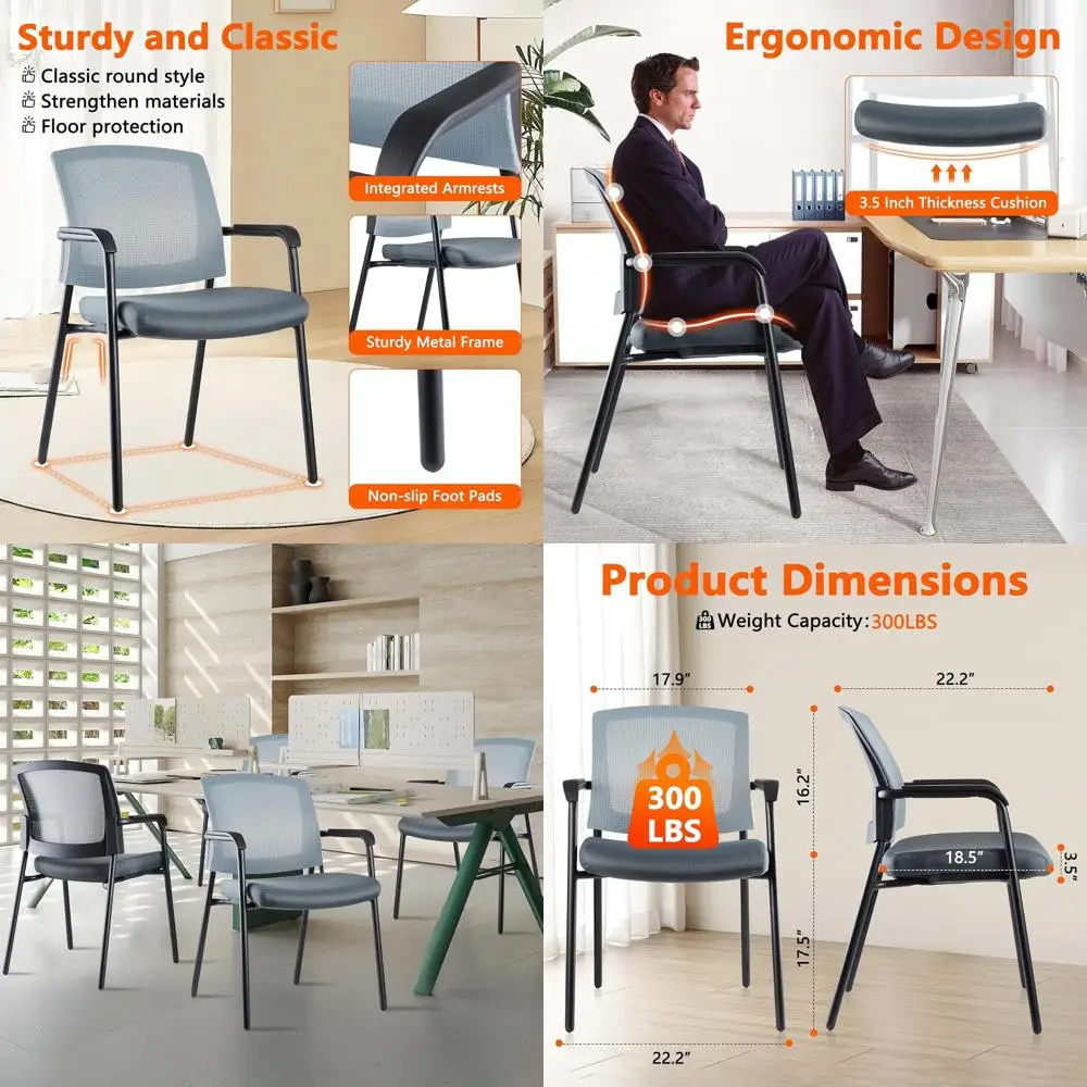 

Стул для посетителей с сетчатой спинкой, эргономичной поддержкой и мягким сиденьем для зон ожидания - серый