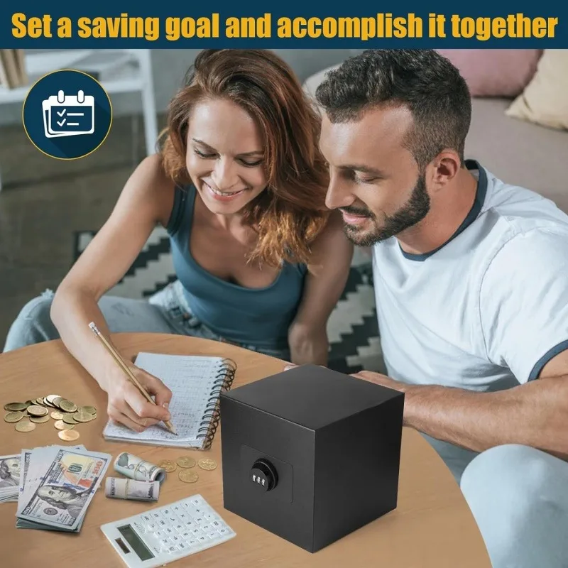 Large Capacity Matte Black Stainless Steel Password Lock Piggy Bank Reusable Children's Gift Storage Box Adult Piggy Bank