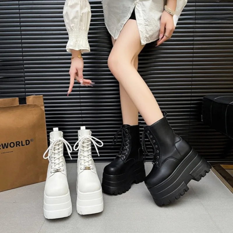 

13cm Ultra-high Platform Women's Ankle Boots Fashion High Quality Leather Short Boots Halloween Cosplay Womens Boots Botas Mujer