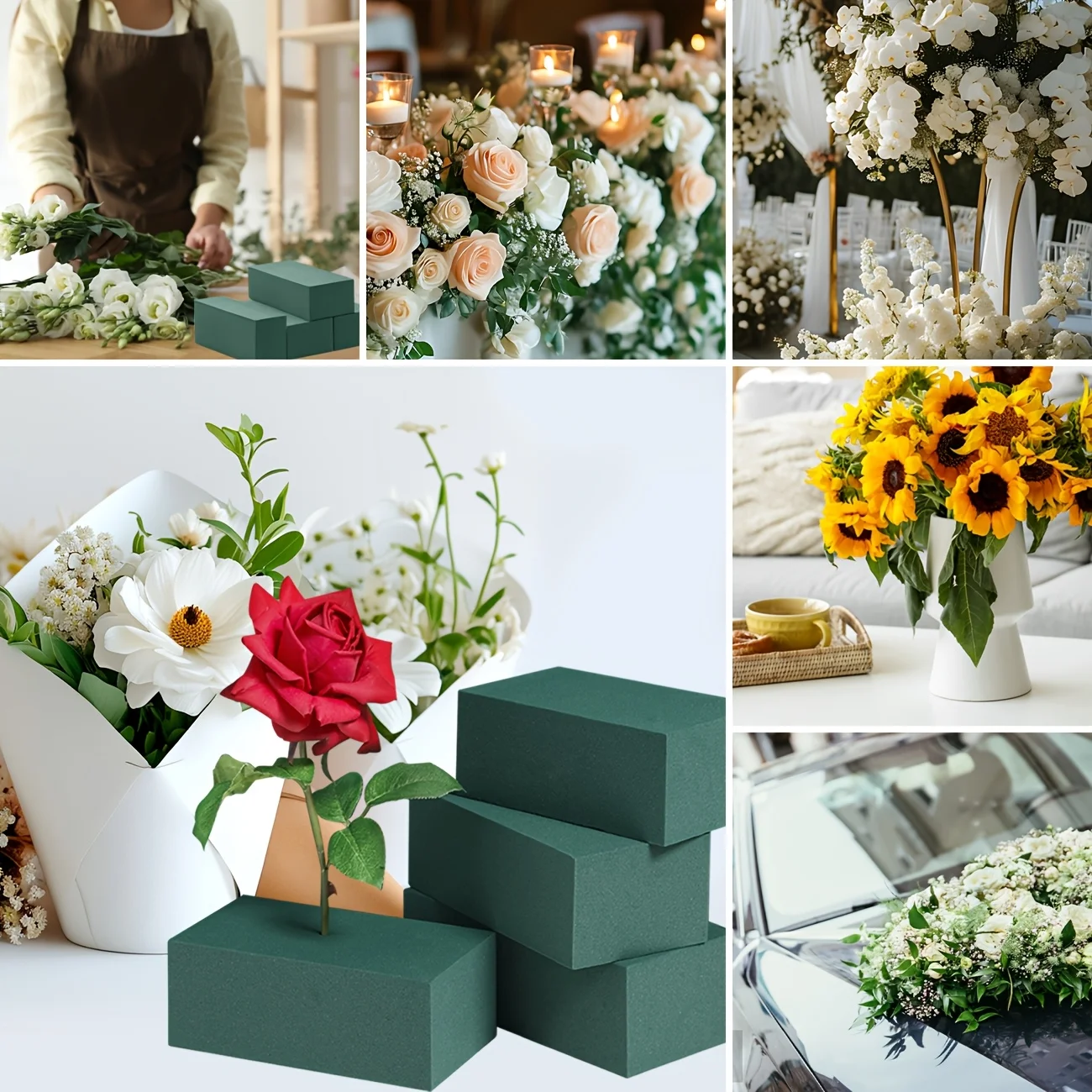 Rectangular Green Florist Foam Blocks Pack of 4 High Density Flower Mud for DIY Bouquet Making Wedding Easter Valentine Mother's