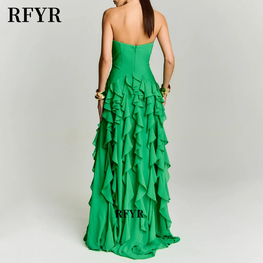 RFYR Green Party Dress Multilayers Evening Dress A Line Chiffon Prom Dress with Pleats فستان سهرة Customized