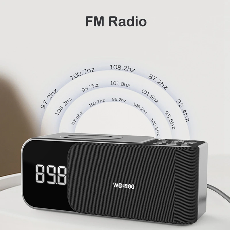 Radio FM stéréo numérique, réveil, veilleuse, haut-parleur Bluetooth, chargeur sans fil 10W, nouveau