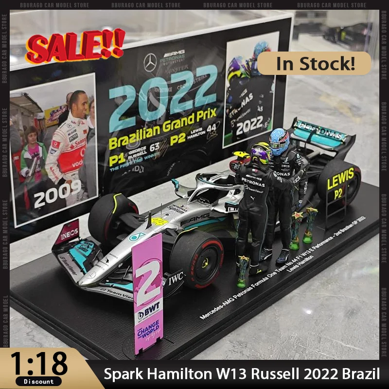 

New In Stock Spark 1:18 Hamilton Russell Double Figure f1 W13 2022 Brazil Grand Prix Resin Model Miniature Diecast Custom Toy