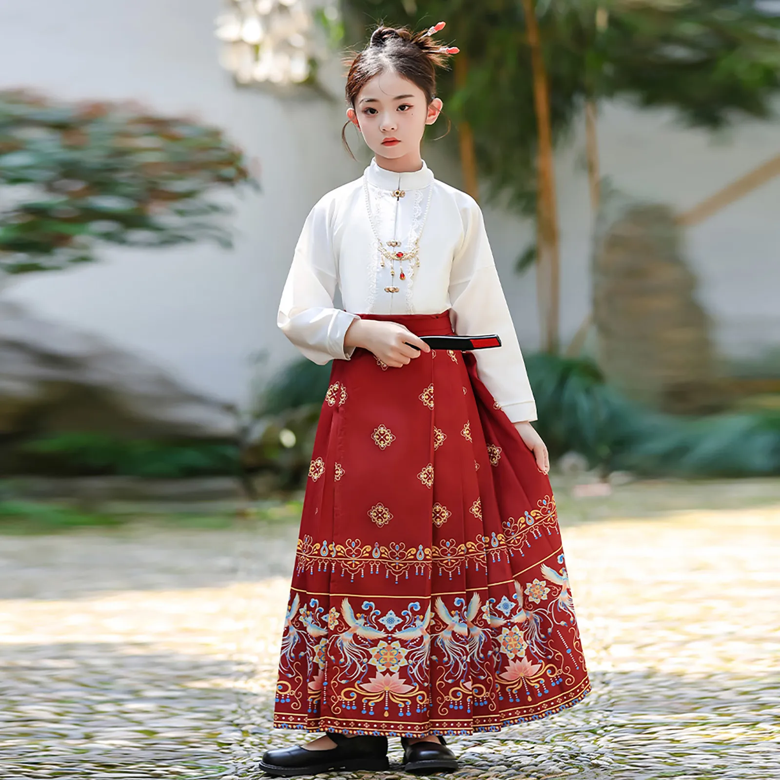 2024 NEW Summer Chinese Hanfu Dress For Girls Traditional Embroidery Horse-face Skirt For Kids Princess Hanbok