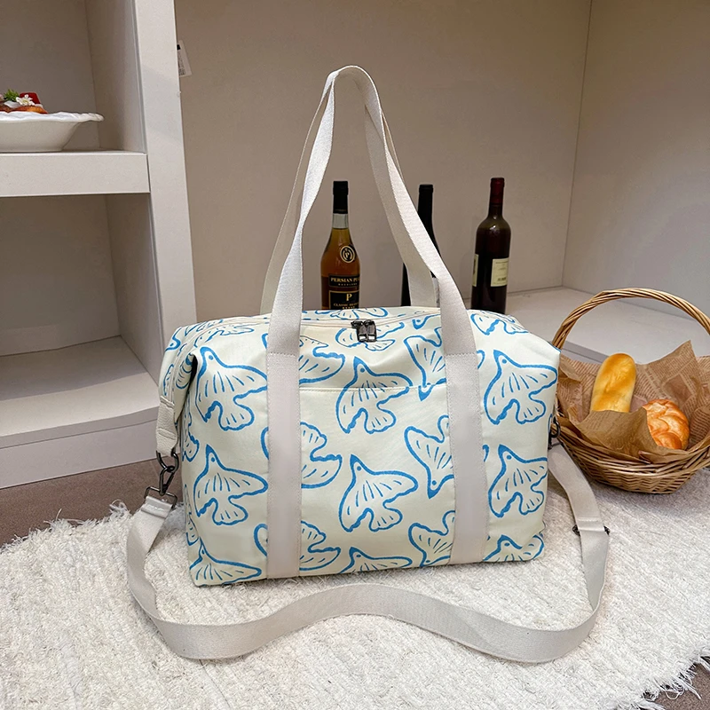 Women's Large Capacity Tote Bag with Blue Bird Print Lightweight Canvas Shoulder Bag Casual Travel Crossbody Handbag