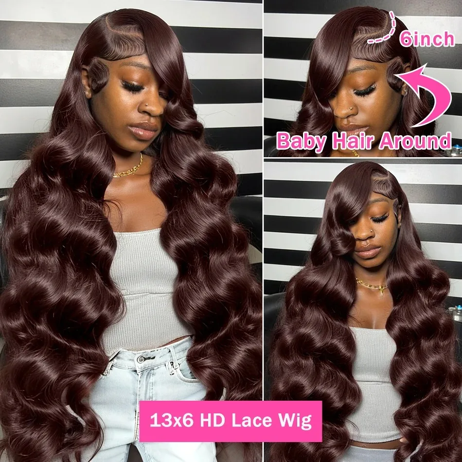 200 densité chocolat brun vague de corps 13X4 dentelle avant perruques de cheveux humains 30 34 pouces brun 13x6 HD dentelle frontale perruque pour les femmes noires
