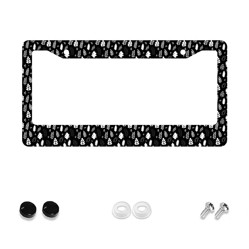 

1pc Black and White Leaf Pattern 2-Hole License Plate Frame, Aluminum Material, 6x12 Inches, with Screw Kit, Retro Novelty Car
