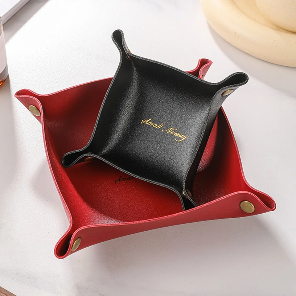 Nordic INS Custom Gold Foil LOGO Leather Desktop Tray Home Catchall Cosmetics Display Organizar Box Utility Basket Bin