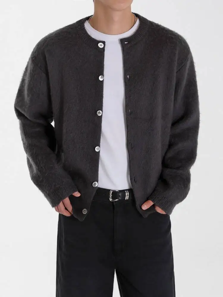 

SYUHGFA 2025 Autumn Winter Korean Style Men's Cardigan Round Collar Knitting Tops Casual Single Breasted Loose Male Sweaters